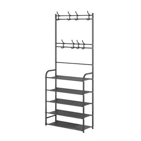 Multi-functional 5-Tier Coat & Shoe Shelf Rack Organizer with Hooks