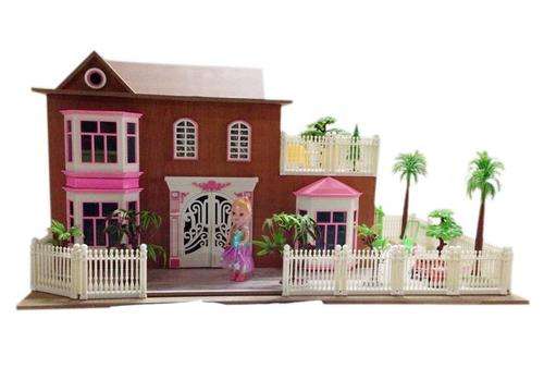 Wooden Doll House Miniatures Play Set with Sound (Furniture included)