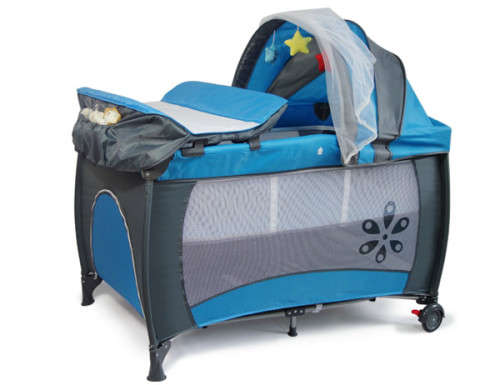 Baby Cot Crib with Diaper Changer, Net, Toys, Canopy, Wheels and Game Entrance