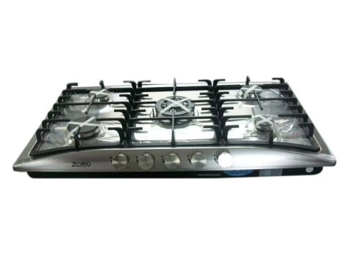 Zooltro 5 burners Stainless Steel Gas Hob Cooktop  - Tempered Glass Top with Automatic ignition