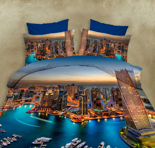 Hazlo 3D Duvet Cover Set w/ 2 Pillow Cases - City (Blue) - Queen
