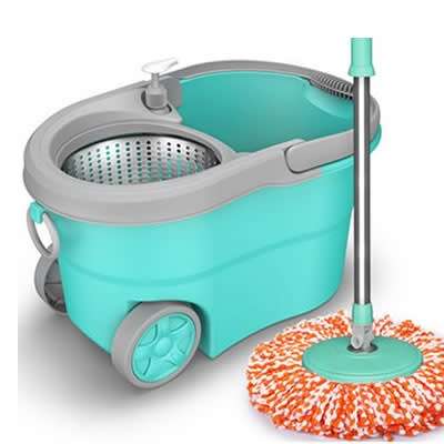 iSpin Mop Includes Bucket with Wheels - 360 Degree Rotation, Stainless Steel Basket