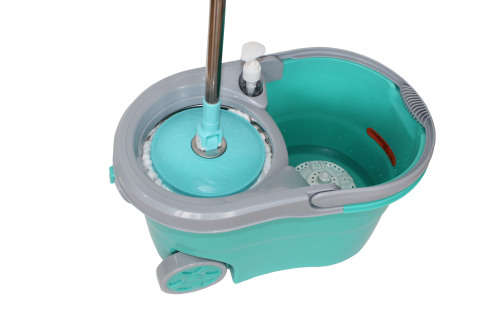 iSpin Mop Includes Bucket with Wheels-360 Degree Rotation, Stainless Steel Basket-Blue (Second hand)