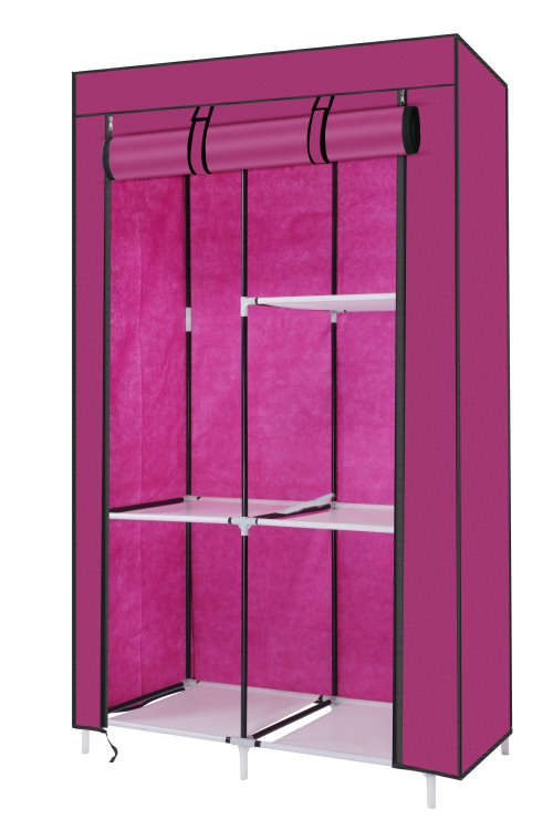 Portable DIY Clothes Storage Wardrobe Closet with Hanging Rail - Beige