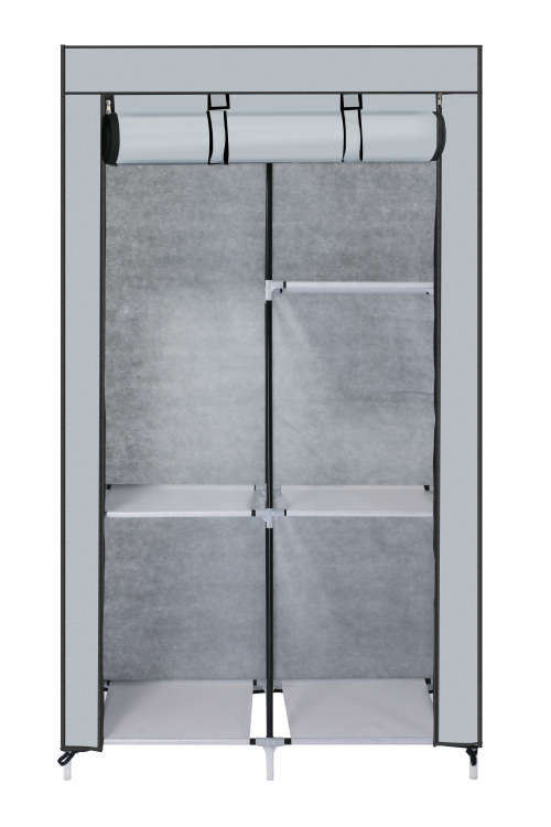 Portable DIY Clothes Storage Wardrobe Closet with Hanging Rail - Beige