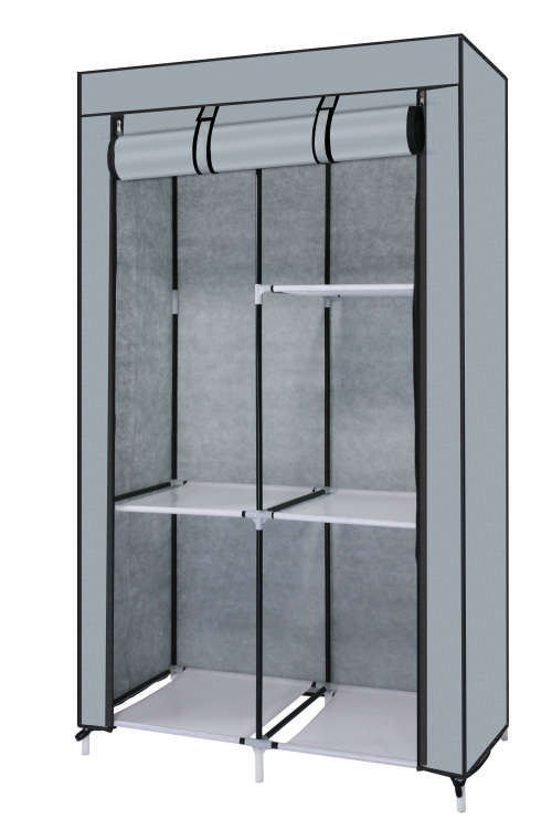 Portable DIY Clothes Storage Wardrobe Closet with Hanging Rail - Beige