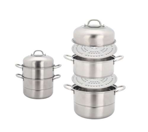 Stainless Steel Multi layer Steamer Cookware Pot with 2 Steamer Plate