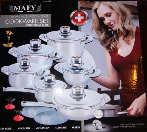 Mafy Salina 16 Pcs Mushroom Edge Stainless Steel Cookware Set - 7 Layer Capsuled Bottom & Thermostat