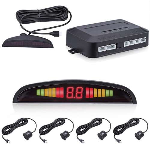 Car Reverse Parking Sensor Assistant - Includes 4 Sensors and LED monitor - Silver