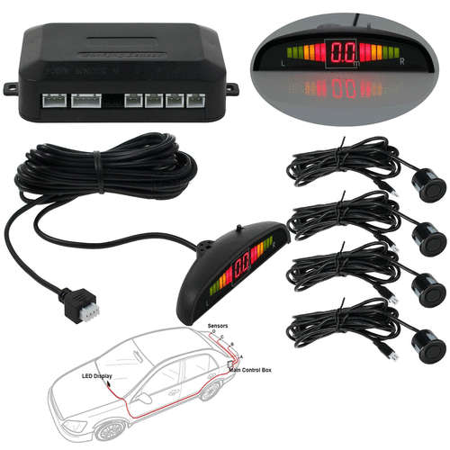 Car Reverse Parking Sensor Assistant - Includes 4 Sensors and LED monitor - Silver