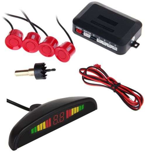 Car Reverse Parking Sensor Assistant - Includes 4 Sensors and LED monitor - Silver