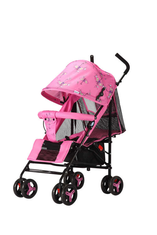 Baneen Baby Stroller Pram with Lift Up Foot Rest, Shopping Basket, Multi-position Backrest - Pink