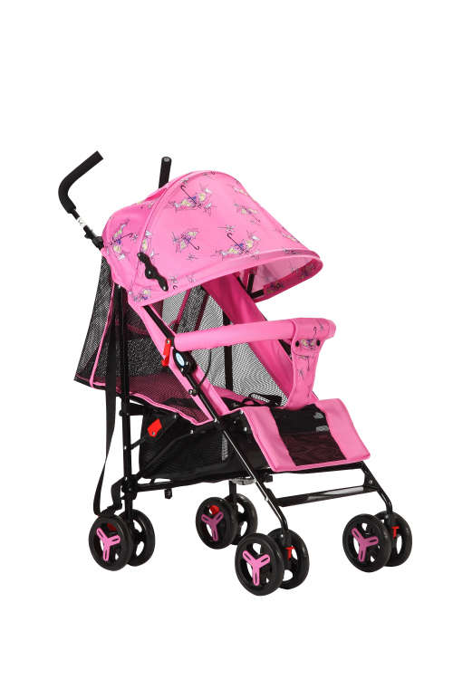 Baneen Baby Stroller Pram with Lift Up Foot Rest, Shopping Basket, Multi-position Backrest - Pink