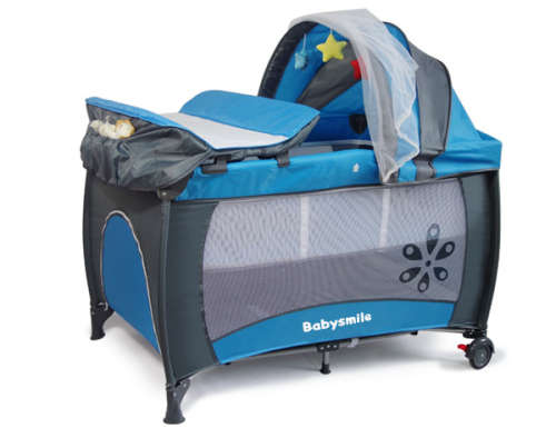 Baby Cot Crib with Diaper Changer, Net, Toys, Canopy, Wheels and Game Entrance [Second Hand]