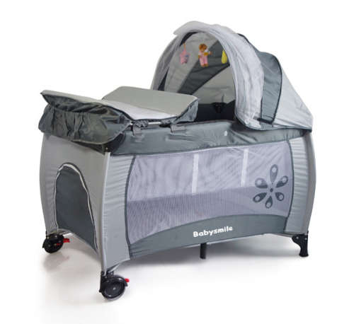 Baby Cot Crib with Diaper Changer, Net, Toys, Canopy, Wheels and Game Entrance [Second Hand]