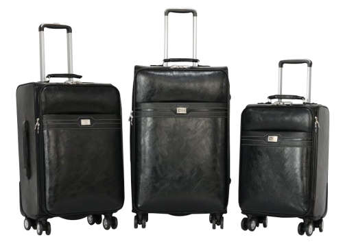 Hazlo 3 Piece PU Leather Vintage Trolley Luggage Bag Set - Brown