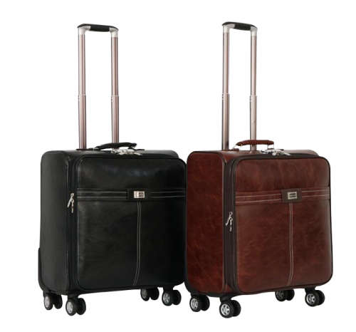 Faux Leather Trolley Travel Cabin Laptop Briefcase Luggage Bag - Black