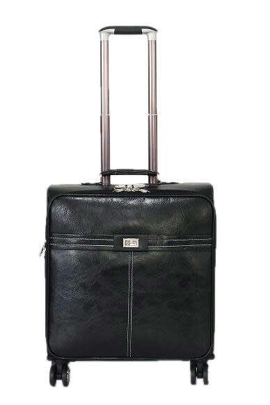 Faux Leather Trolley Travel Cabin Laptop Briefcase Luggage Bag - Black