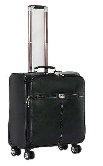 Faux Leather Trolley Travel Cabin Laptop Briefcase Luggage Bag - Black