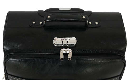 Faux Leather Trolley Travel Cabin Laptop Briefcase Luggage Bag - Black
