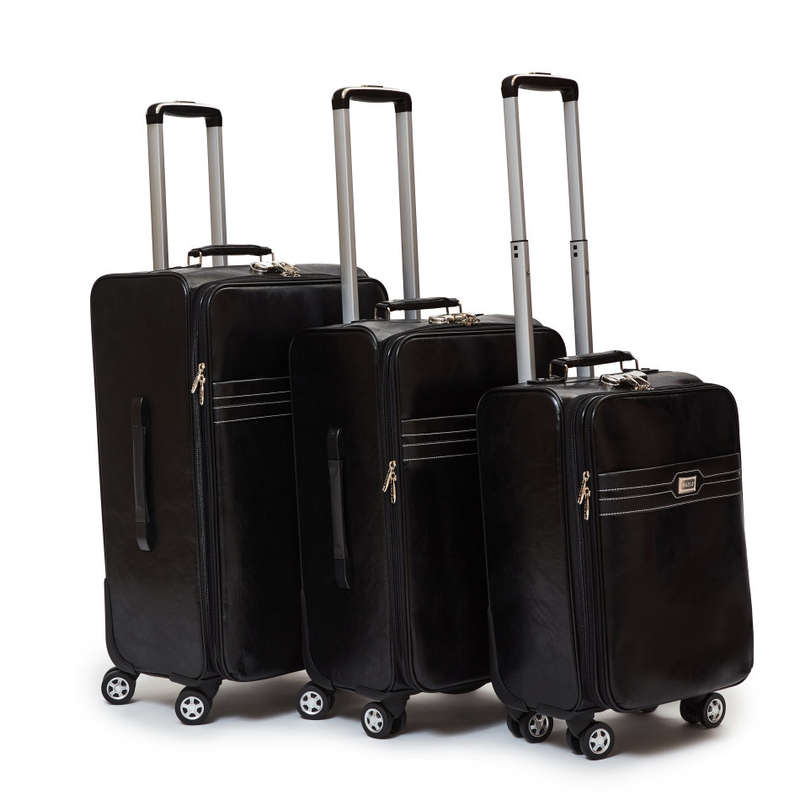 Hazlo 3 Piece PU Leather Vintage Trolley Luggage Bag Set - Brown