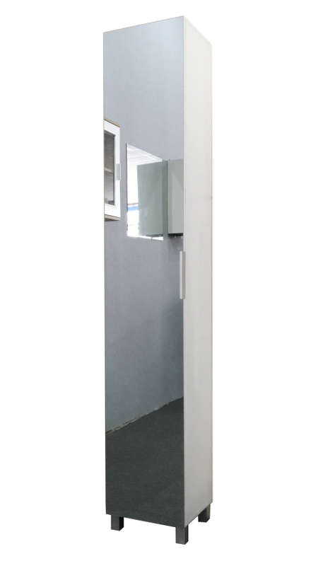 Hazlo Floor Standing Mirrored Bathroom Cabinet with 6 Shelves - White