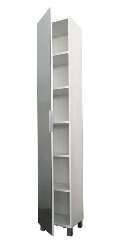 Hazlo Floor Standing Mirrored Bathroom Cabinet with 6 Shelves - White