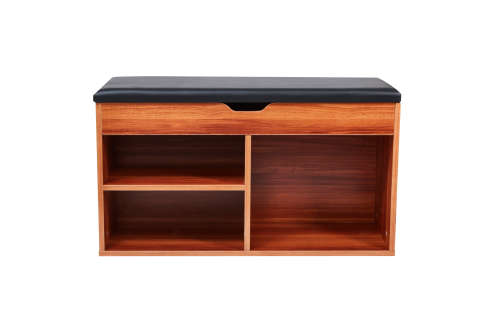 Wooden Storage Shoes Cabinet Shelve With Bench Seat - WALNUT