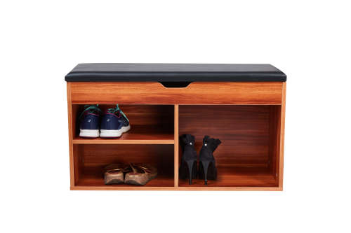 Wooden Storage Shoes Cabinet Shelve With Bench Seat - WALNUT