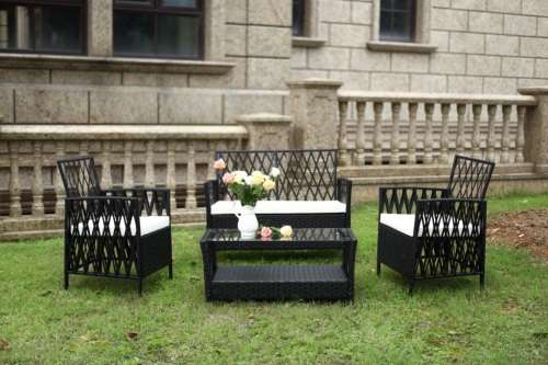 Atlanto 4 Piece Wicker Patio Outdoor Living Set with Cushions - Black