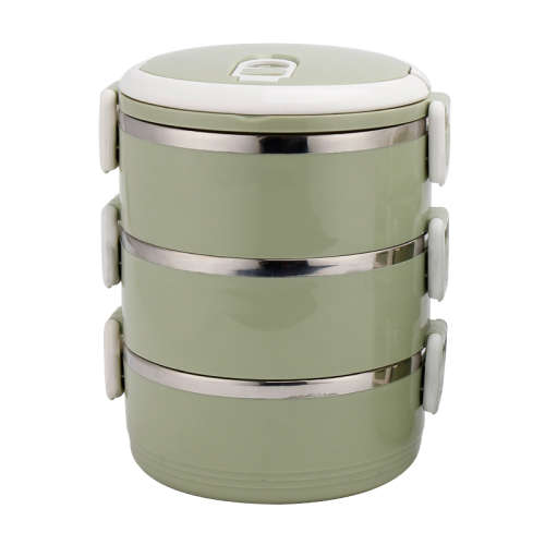 3 Layers Insulated Stainless Steel Lunch Box Food Container with Lock Clip - Green