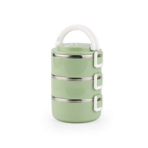 3 Layers Insulated Stainless Steel Lunch Box Food Container with Lock Clip - Green