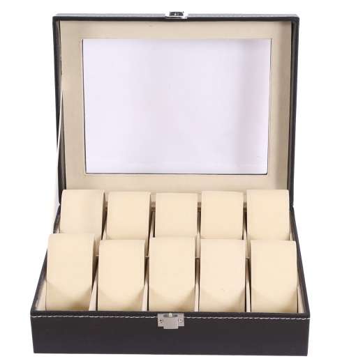 Hazlo PU Leather Watch Display Storage Case Box Organizer - 10 Grid Compartment