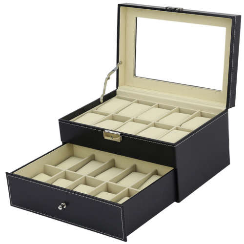 Hazlo PU Leather Watch Display Storage Case Box Organizer - 20 Grid Compartment