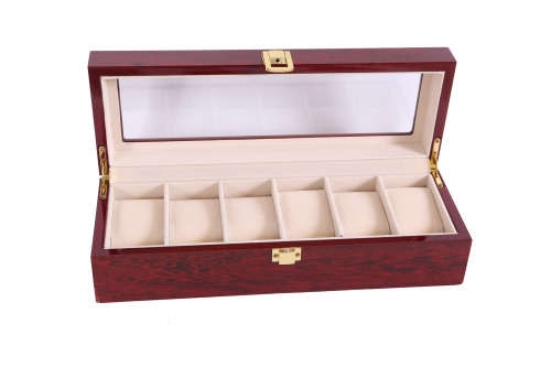 Hazlo Wooden Jewellery Watch Display Case Box Organizer - 6 Slot Compartment - Cherry Wood