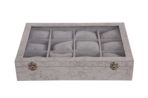 Hazlo 12 Grid Watch Jewellery Display Case Box - Grey Ice Velvet