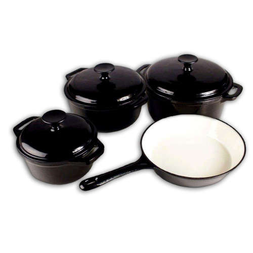 Seven Piece Cast Iron Enamel Cookware Pot Set - Blue