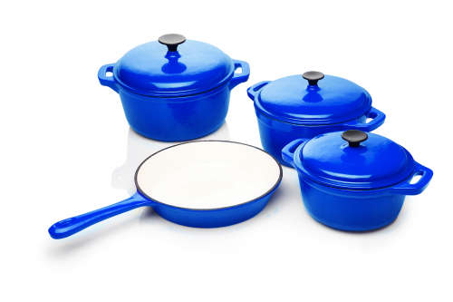 Seven Piece Cast Iron Enamel Cookware Pot Set - Blue