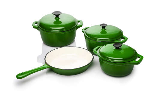 Seven Piece Cast Iron Enamel Cookware Pot Set - Blue