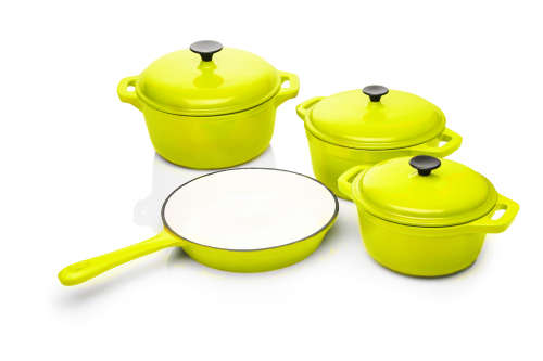 Seven Piece Cast Iron Enamel Cookware Pot Set - Blue