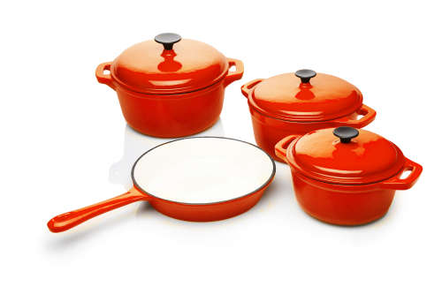 Seven Piece Cast Iron Enamel Cookware Pot Set - Blue
