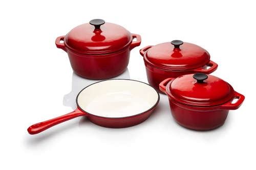 Seven Piece Cast Iron Enamel Cookware Pot Set - Blue