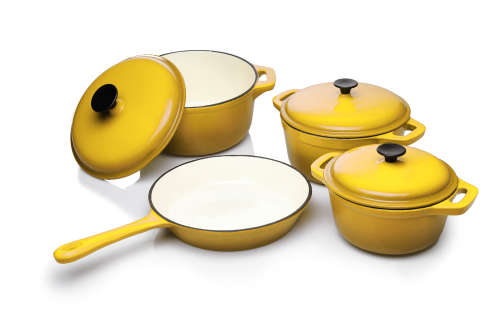 Seven Piece Cast Iron Enamel Cookware Pot Set - Blue