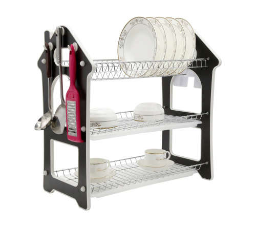 Comfeto Wares Three Tier Kitchen Dish Rack Holder (Wooden)