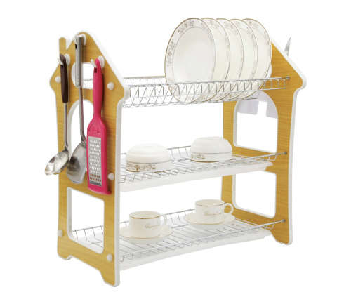 Comfeto Wares Three Tier Kitchen Dish Rack Holder (Wooden)