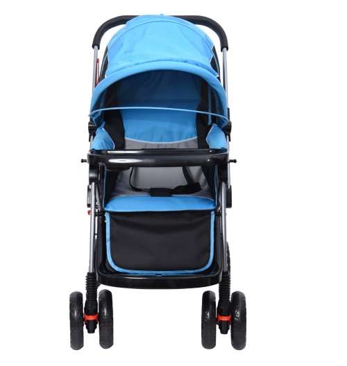 Baby Stroller Pram with Lift Up Foot Rest and Multi-position Reclining Backrest - Large - Blue