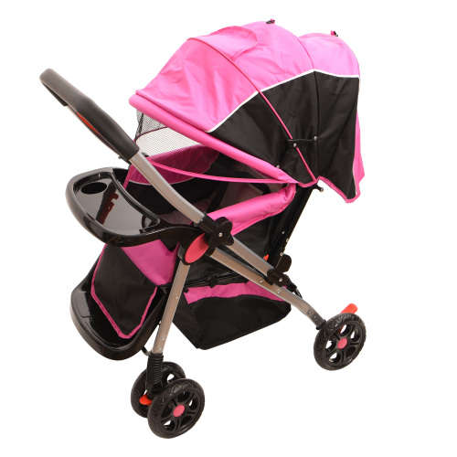 Baby Stroller Pram with Lift Up Foot Rest and Multi-position Reclining Backrest - Large - Blue