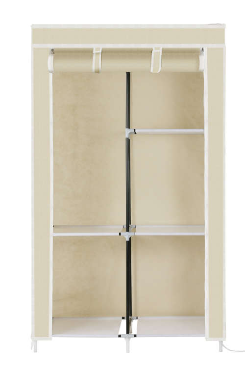 Portable DIY Clothes Storage Wardrobe Closet with Hanging Rail - Beige