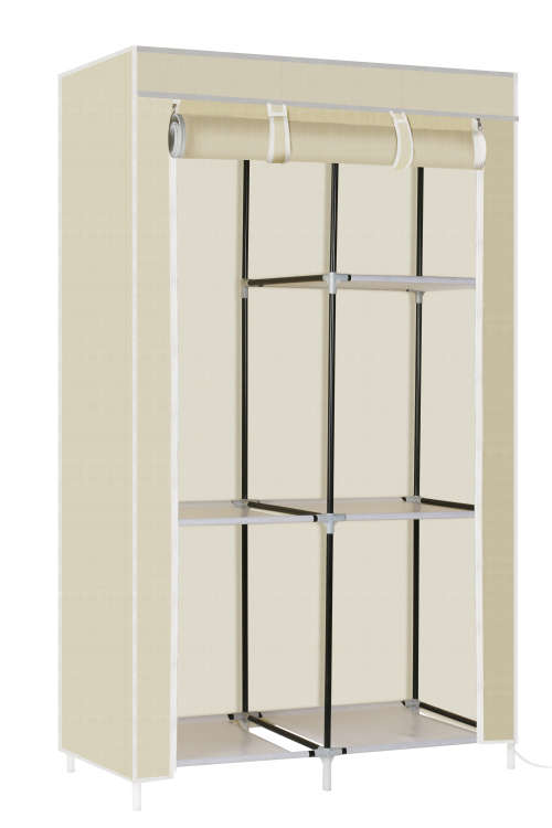 Portable DIY Clothes Storage Wardrobe Closet with Hanging Rail - Beige
