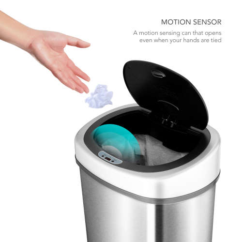 NineStars Automatic Motion Sensor Touchless Stainless Steel Kitchen Dustbin - 50L